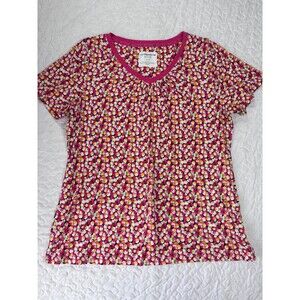Liz Claiborne Active Pink Floral Dot Print 100% Cotton Vneck Tshirt size large